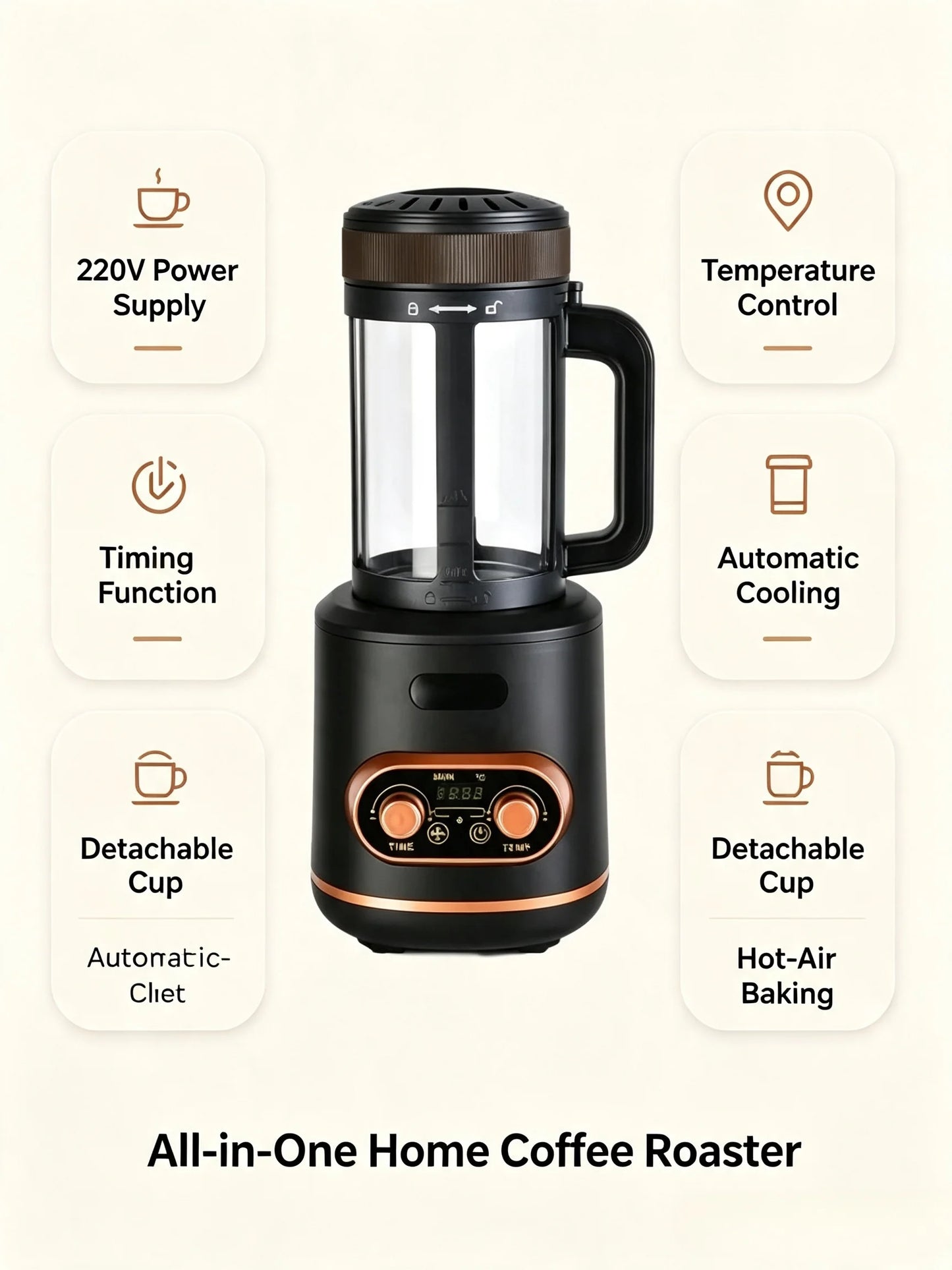 New 220V Electric Coffee Bean Roaster Baking Machine With Temperature Control And Timing Function Automatic Cooling