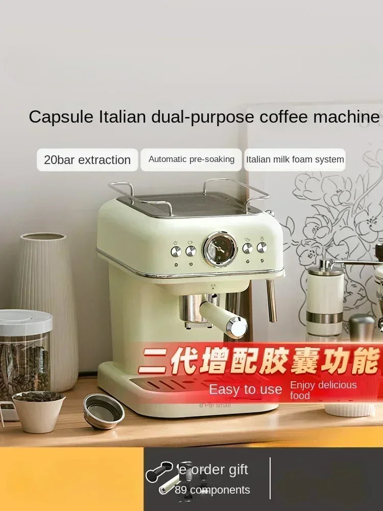 220V Bear Capsule Coffee Maker with Milk Frother, Semi-Automatic Espresso Machine CE