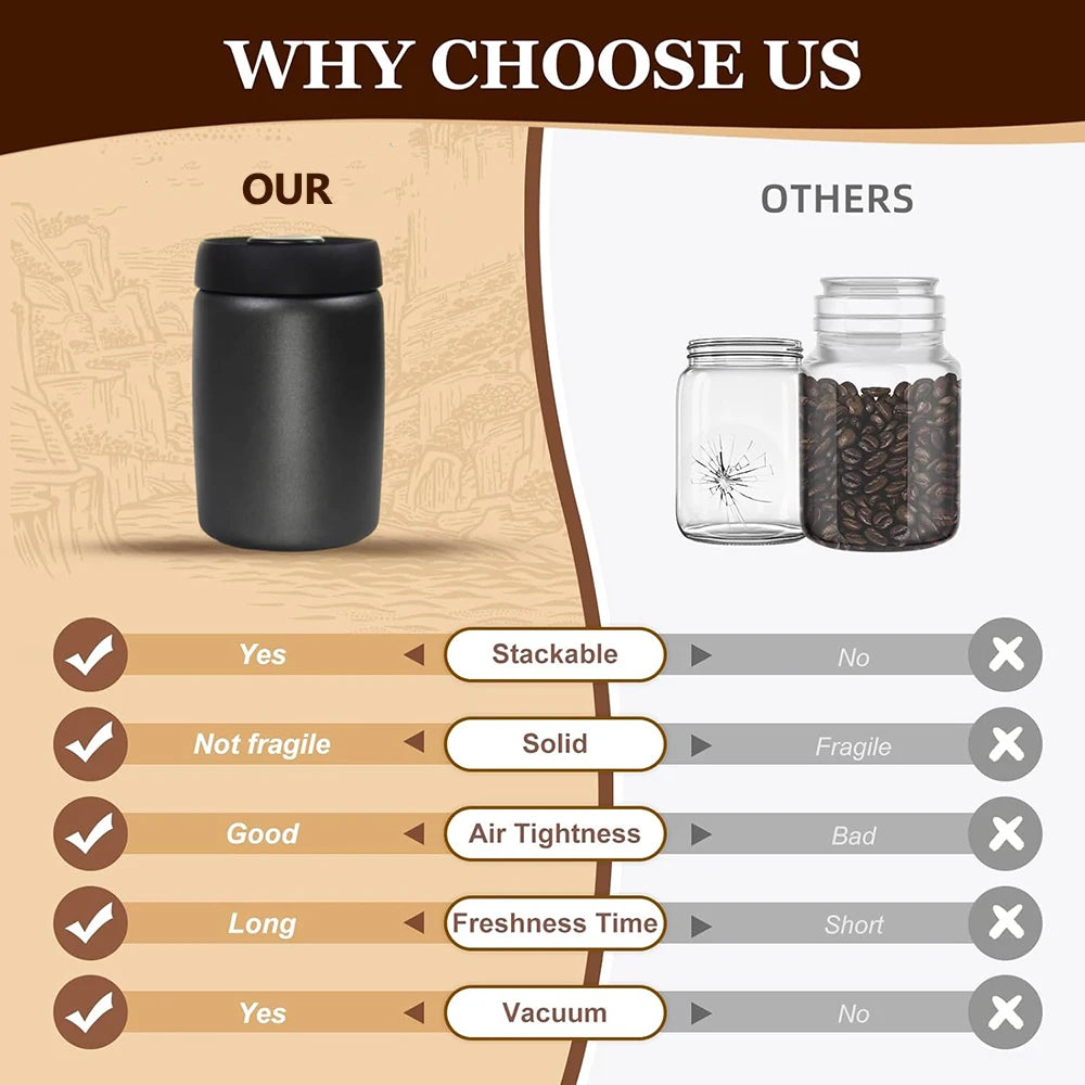 Coffee Sealed Can Stainless Steel Manual Vacuum Storage Container Jar Canister for Coffee Beans Outdoor Camping Kitchen Barista