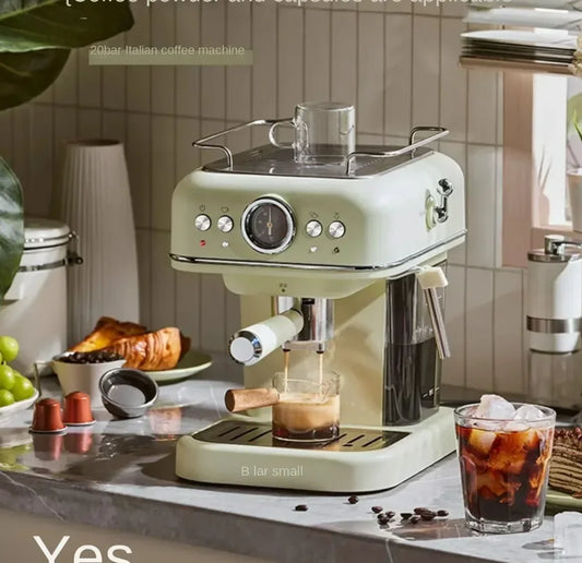 220V Bear Capsule Coffee Maker with Milk Frother, Semi-Automatic Espresso Machine CE