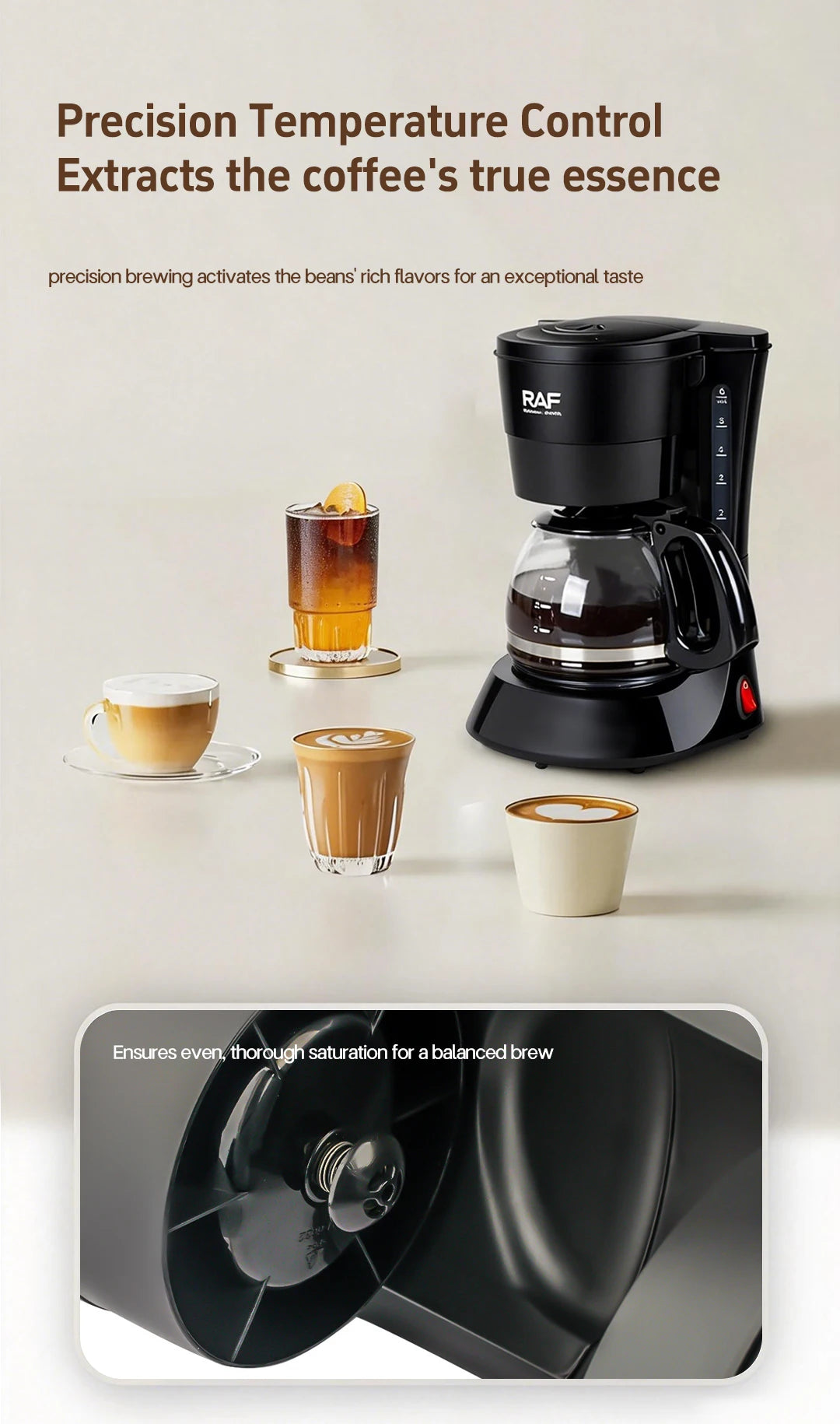 Drip Coffee Maker - Automatic Home Coffee Machine with Keep-Warm Function for American Coffee & Tea Brewing in Office