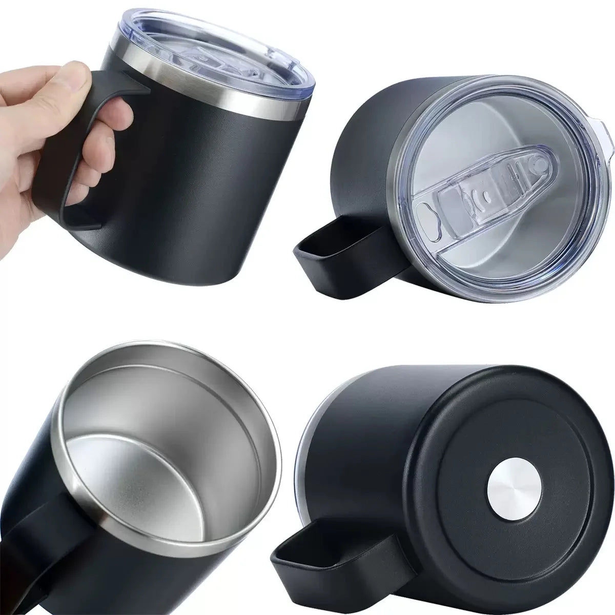 12oz Coffee Mug with Handle Sliding Lid,Stainless Steel Travel Tumbler Cup Double Insulated Camping Cup for Hot & Cold Drink Tea