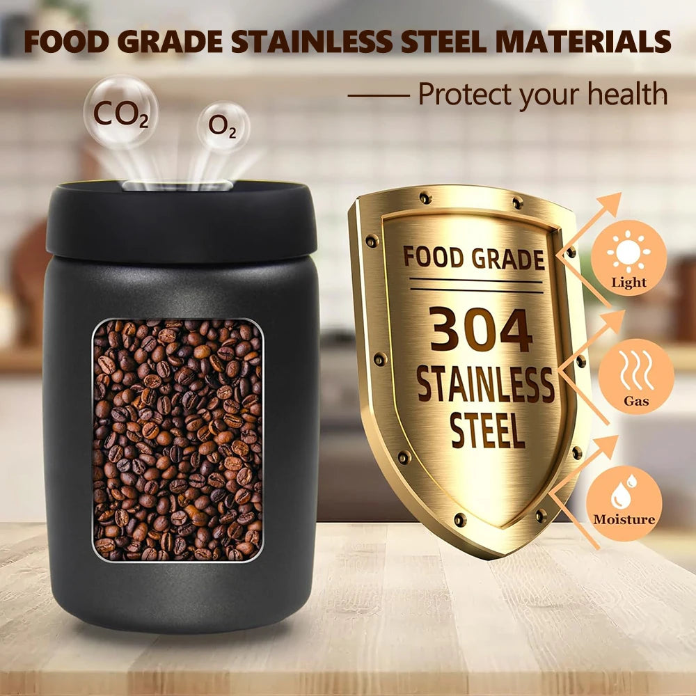 Coffee Sealed Can Stainless Steel Manual Vacuum Storage Container Jar Canister for Coffee Beans Outdoor Camping Kitchen Barista