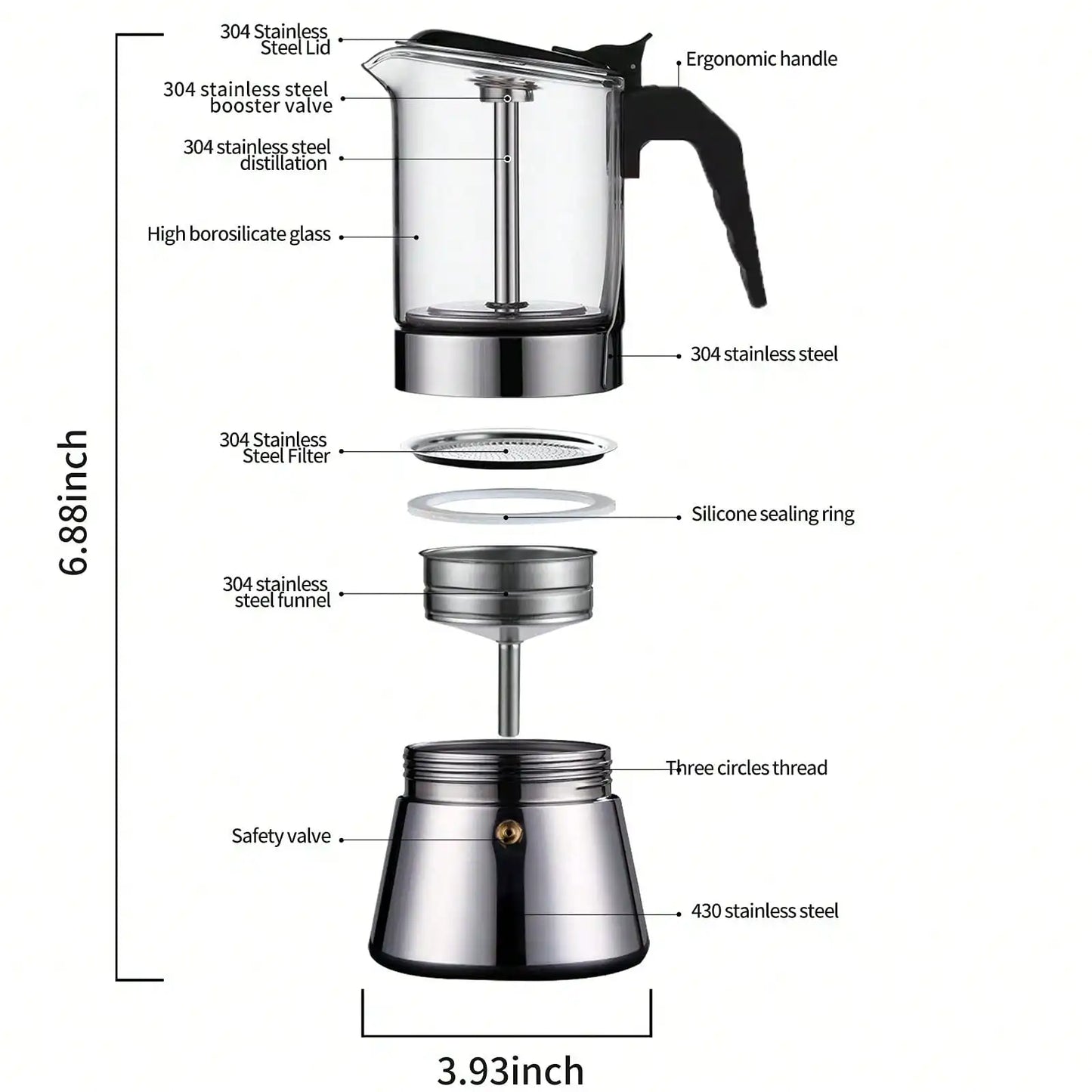 4/6/9Cup Coffee Maker Stainless Steel Espresso Maker Mocha Pot Espresso Maker For Home Kitchen Camping
