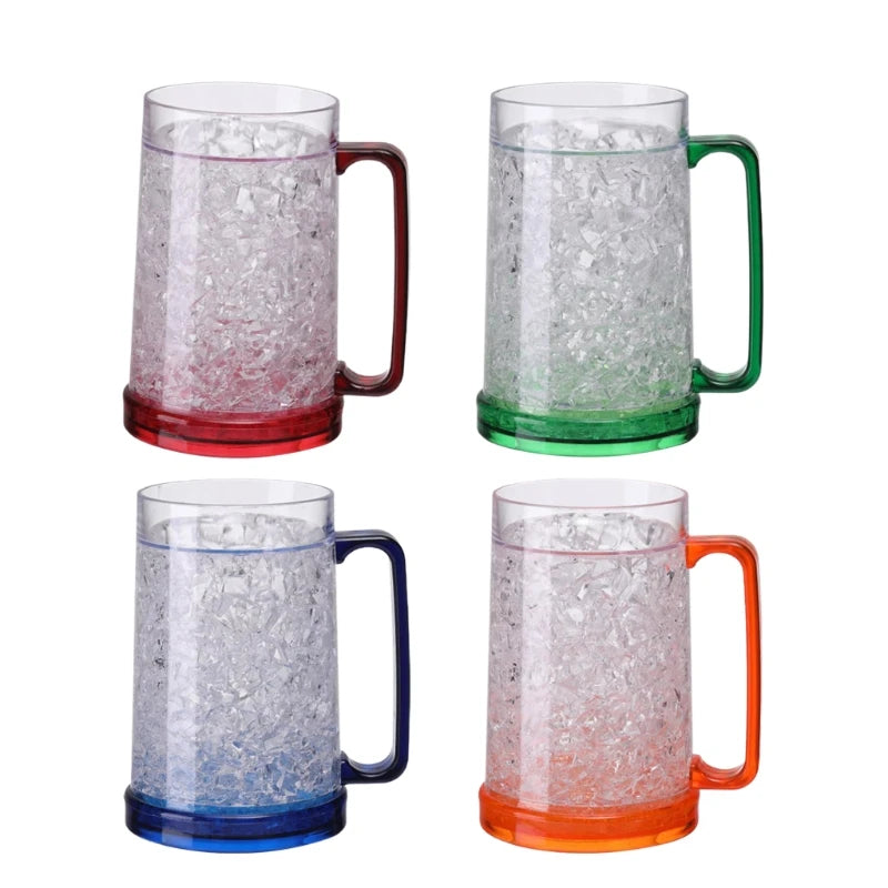 Freezer Ice Beer Mug Clear Cooling Wine Cup Double Wall Gel Frosty Beer Cup Drinking Glasses