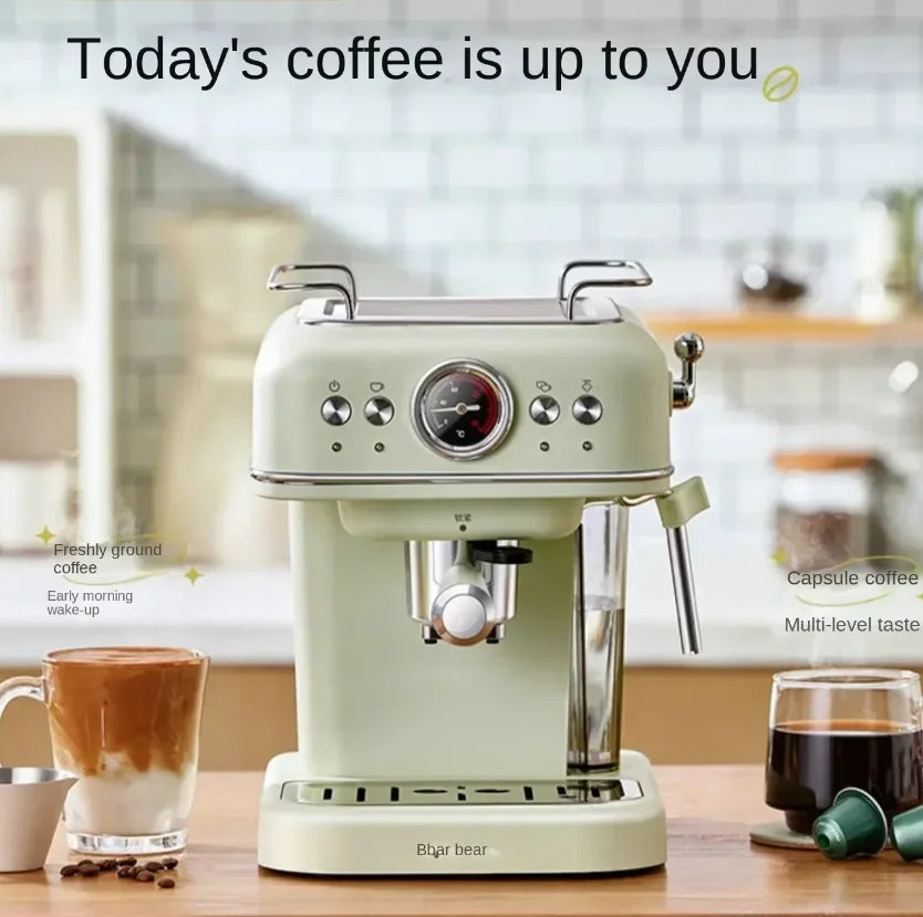 220V Bear Capsule Coffee Maker with Milk Frother, Semi-Automatic Espresso Machine CE