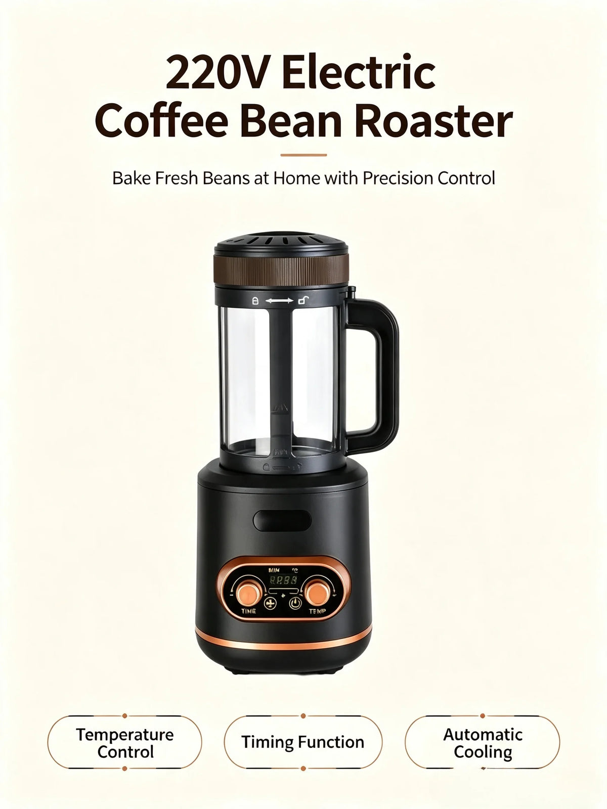 New 220V Electric Coffee Bean Roaster Baking Machine With Temperature Control And Timing Function Automatic Cooling