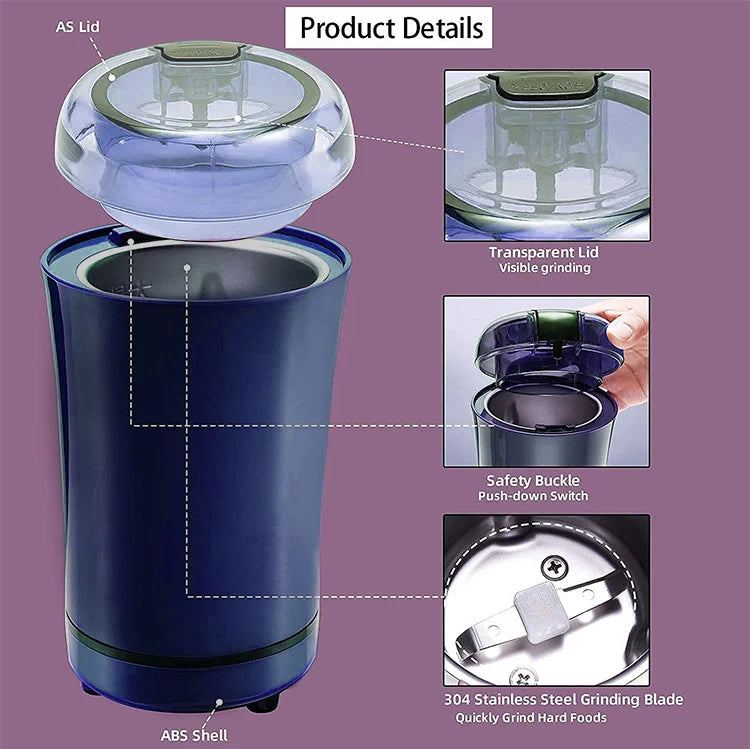 2025 New Portable Coffee Grinder Household Small Grain Grinder 8 Knife Stainless Steel Nut Bean Grain Grinding Mixer