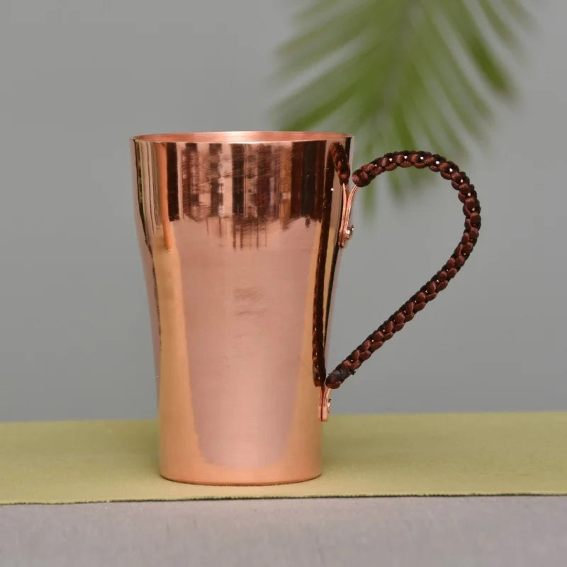 Handcrafted Pure Copper Beer Milk Mug Weave Handle Thickened Water Moscow Mule 400 ml Cup Dessert Cafe Drinkware Couple Gifts