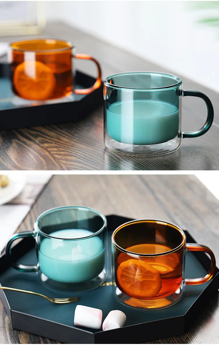 Double Wall Insulated Colorful Glass Cup Clear Espresso Coffee Mugs Handmade Beer Mug Tea Milk Whiskey Glass Cups Drinkware