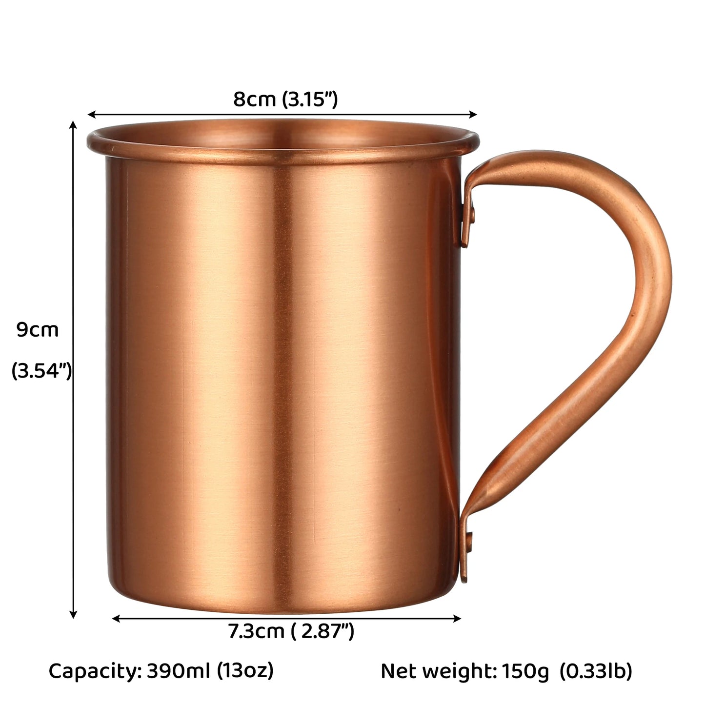 400ml 13.3oz 100% Copper Moscow Mule Mug Durable Coppery Beer Mugs Coffee Mug Milk Cup Pure Copper Cup Drinkware