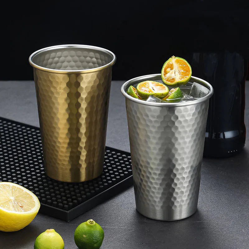 Single-layer Stainless Steel Beer Mugs 500ml Diamond Pattern Water Cup Korea Anti Fall Bar Restaurant Tumbler Drinking Set