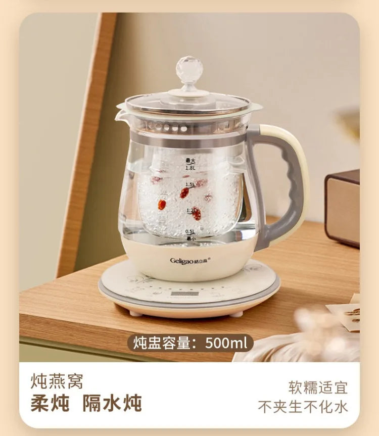 220V Geligao Automatic Double Boiler Health Kettle Thick Glass Multi Function Electric Tea Maker