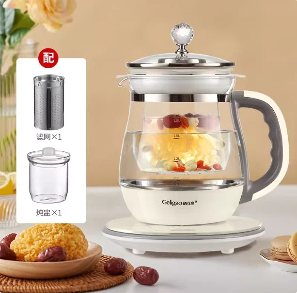 220V Geligao Automatic Double Boiler Health Kettle Thick Glass Multi Function Electric Tea Maker