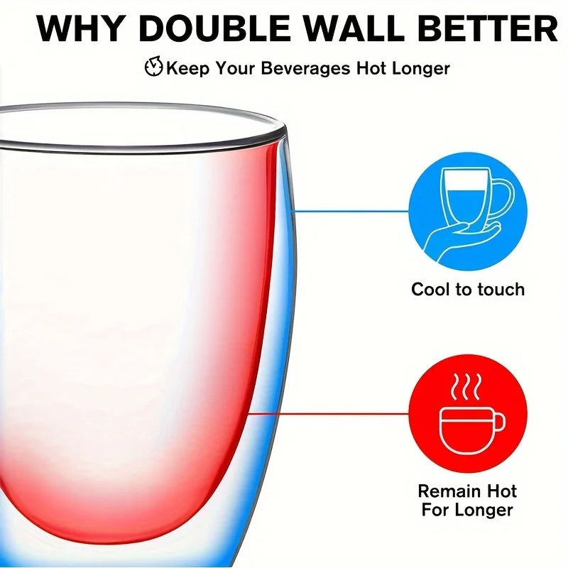 2/4/6PCS 350ML Double Wall Glass Coffee Mug With Handle Transparent Glass Cappuccino Cup Coffee Milk Tea Juice Tea Cup