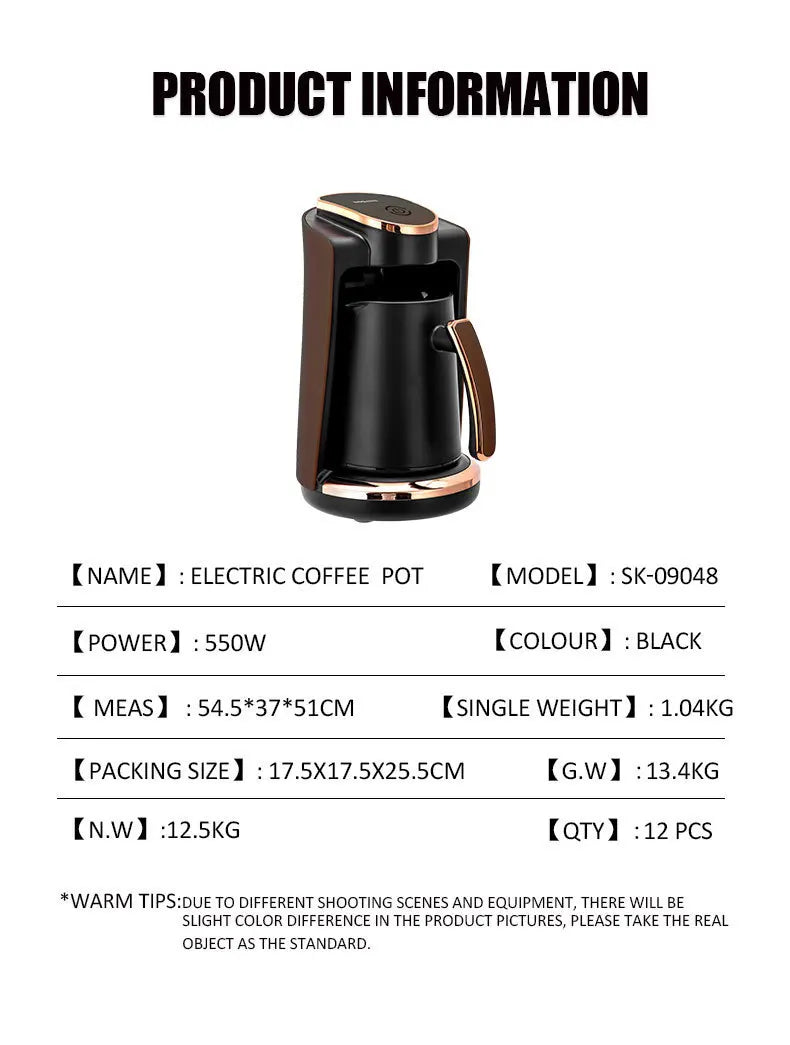 Compact Electric Drip Coffee Machine Home Use 3-5 Cups Fast Brewing Fast Heat Turkish coffee maker Auto Convenient
