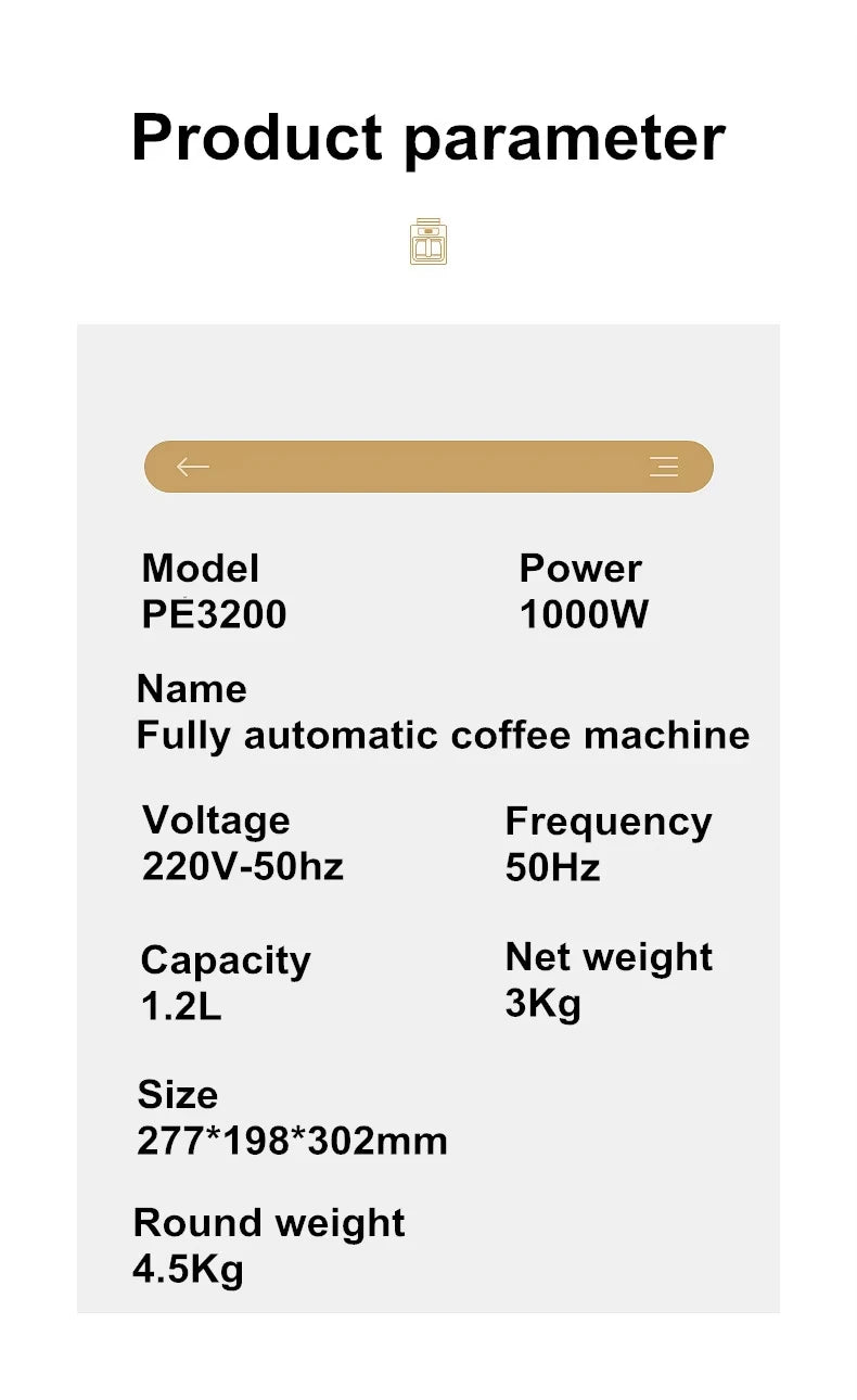 1500W Automatic Coffee Maker - Office/Home All-in-One Drip with Grinder, Fast Brew, Stainless Steel Black, Easy Clean