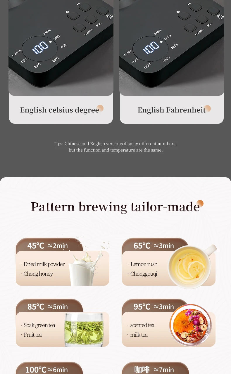 Electric Gooseneck Kettle 1000ML  Hand Brew Coffee Tea 1200W Pot Smart Teapot Temperature Control Pot Rapid Heating Kettle 220v