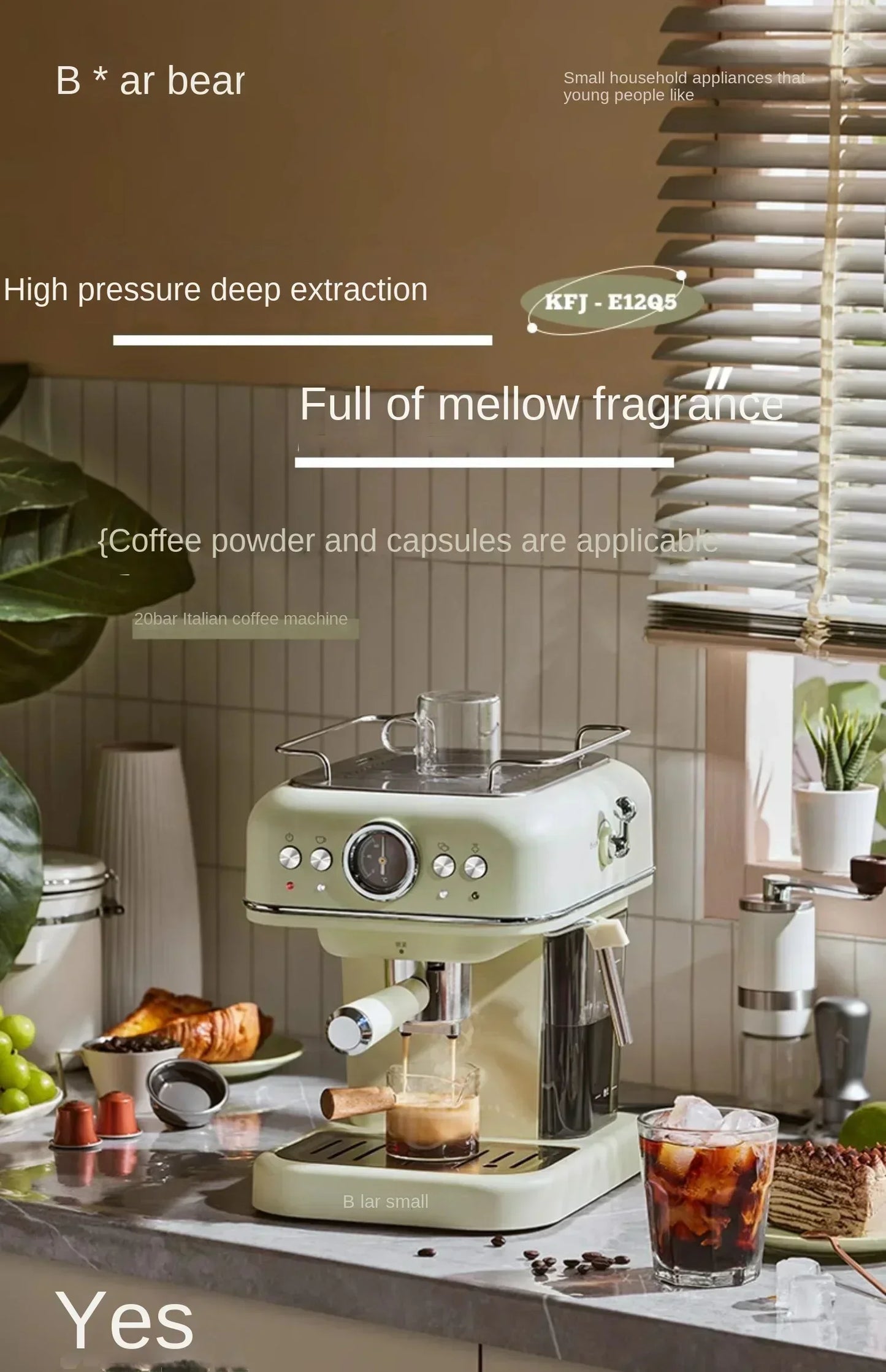 220V Bear Capsule Coffee Maker with Milk Frother, Semi-Automatic Espresso Machine CE