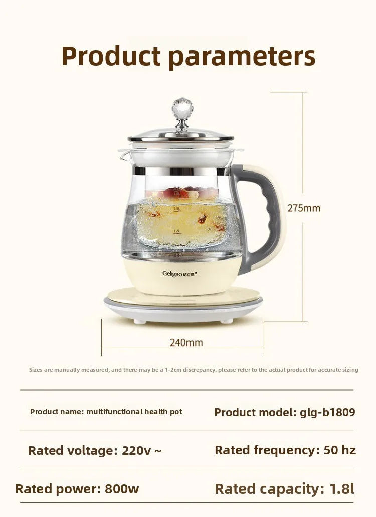 220V Geligao Automatic Double Boiler Health Kettle Thick Glass Multi Function Electric Tea Maker