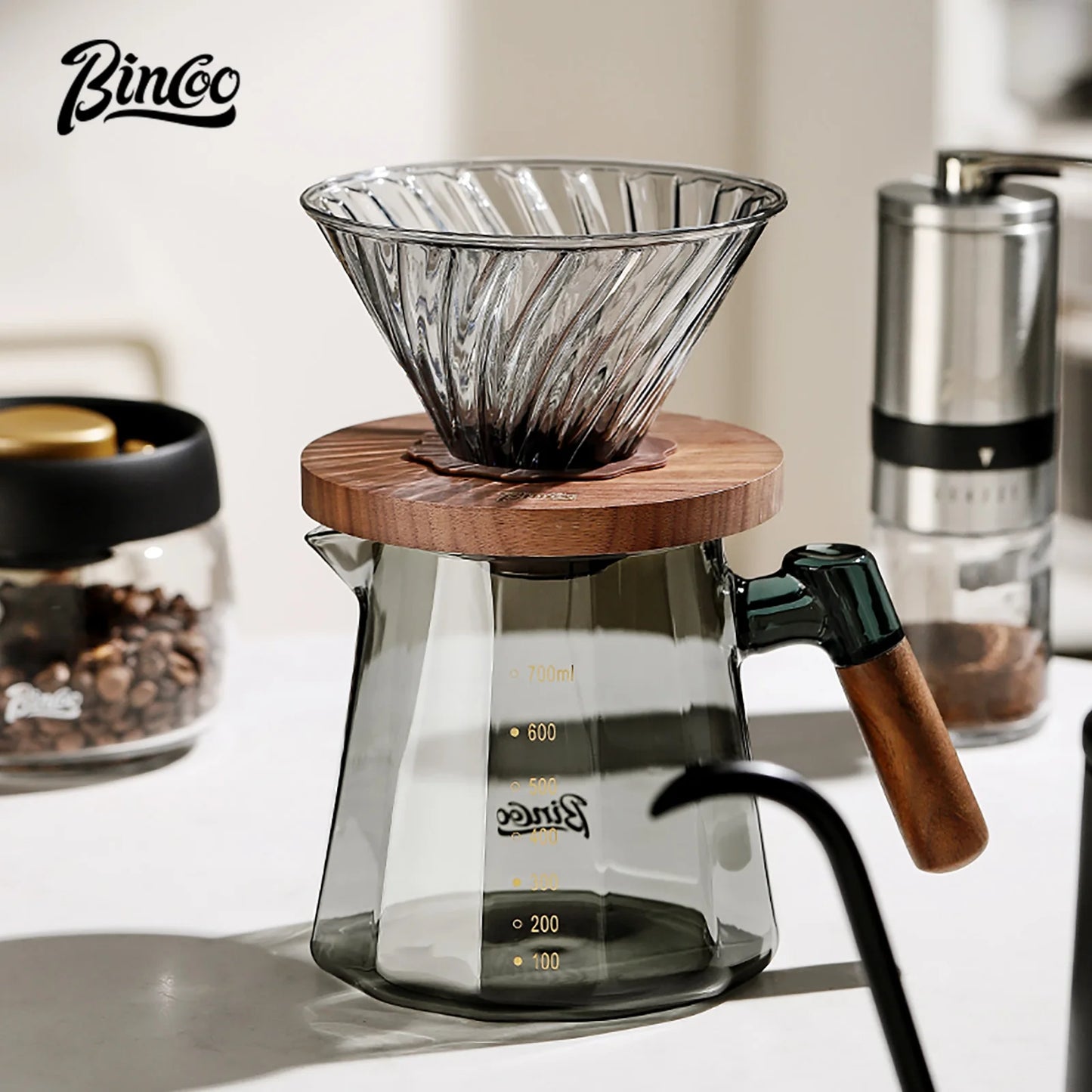 Bincoo Pour Over Coffee Maker Set 800ml Glass Carafe Coffee with Glass Coffee Filter Drip Coffee Maker Set for Home or Office