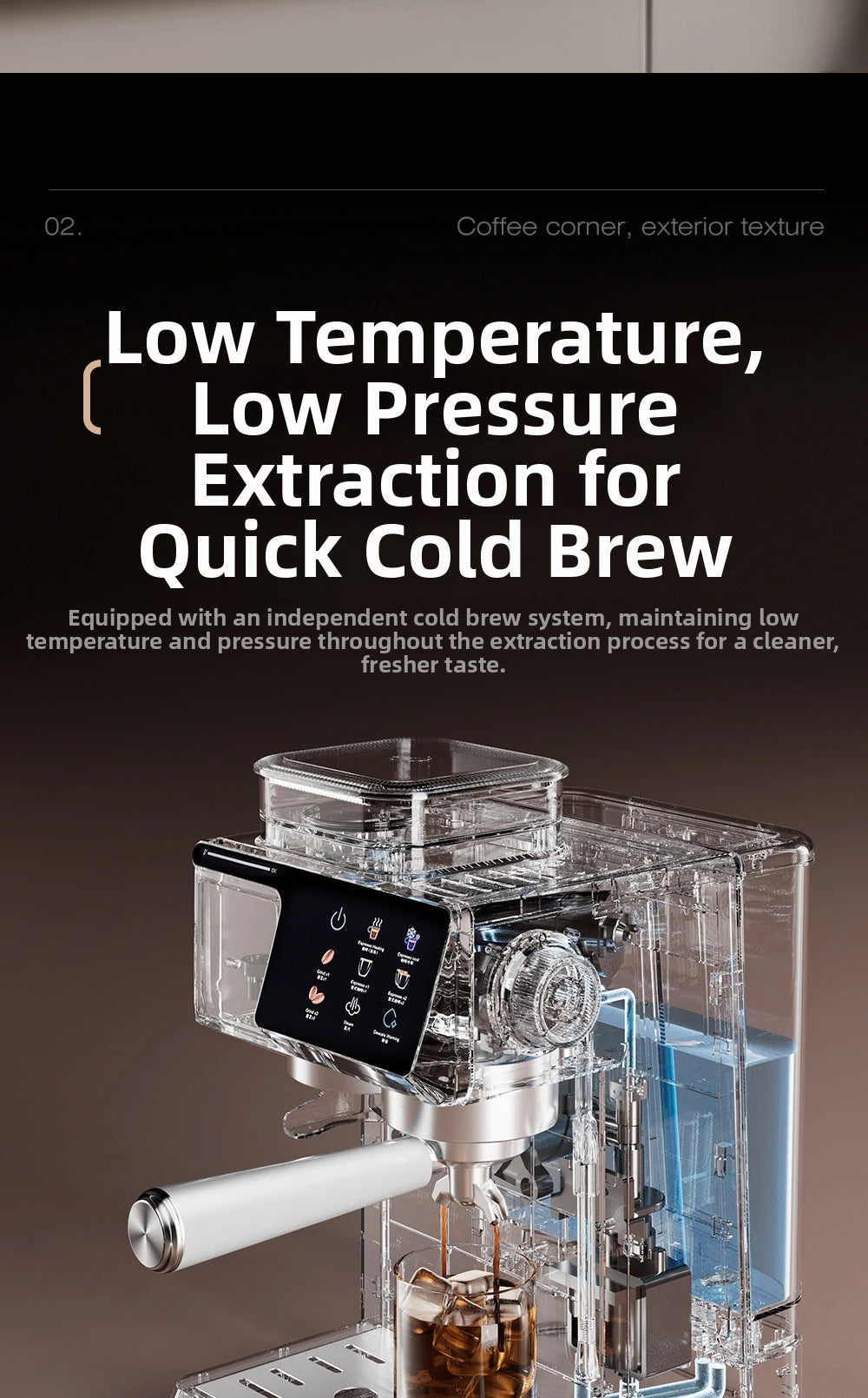 2-in-1 Cold & Hot Coffee Maker with Built-in Grinder & Milk Frother | Compact Espresso Machine for Home, Office & Small Cafés