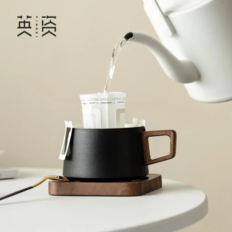 Coffee Cup Solid Wood Coaster Set Ceramic High-grade Exquisite Household Drinking Mug Milk Cup