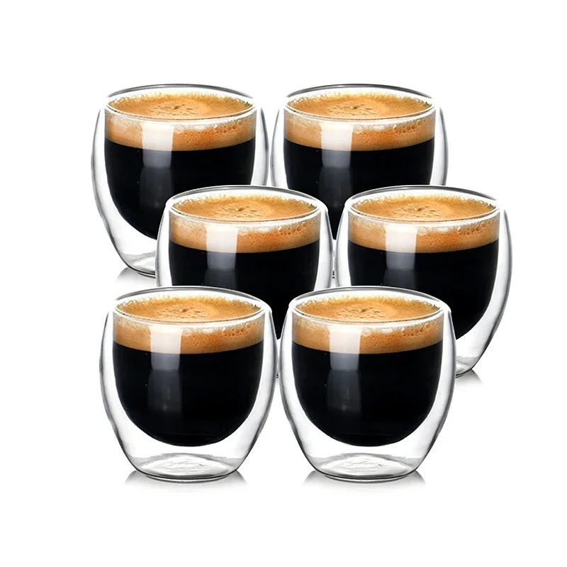 2.7 Oz Double Wall Glass Coffee Mugs Set of 6,Glass Coffee Espresso Cups,Clear Glass Coffee Mugs,for Latte,Tea,Milk,Cappuccino