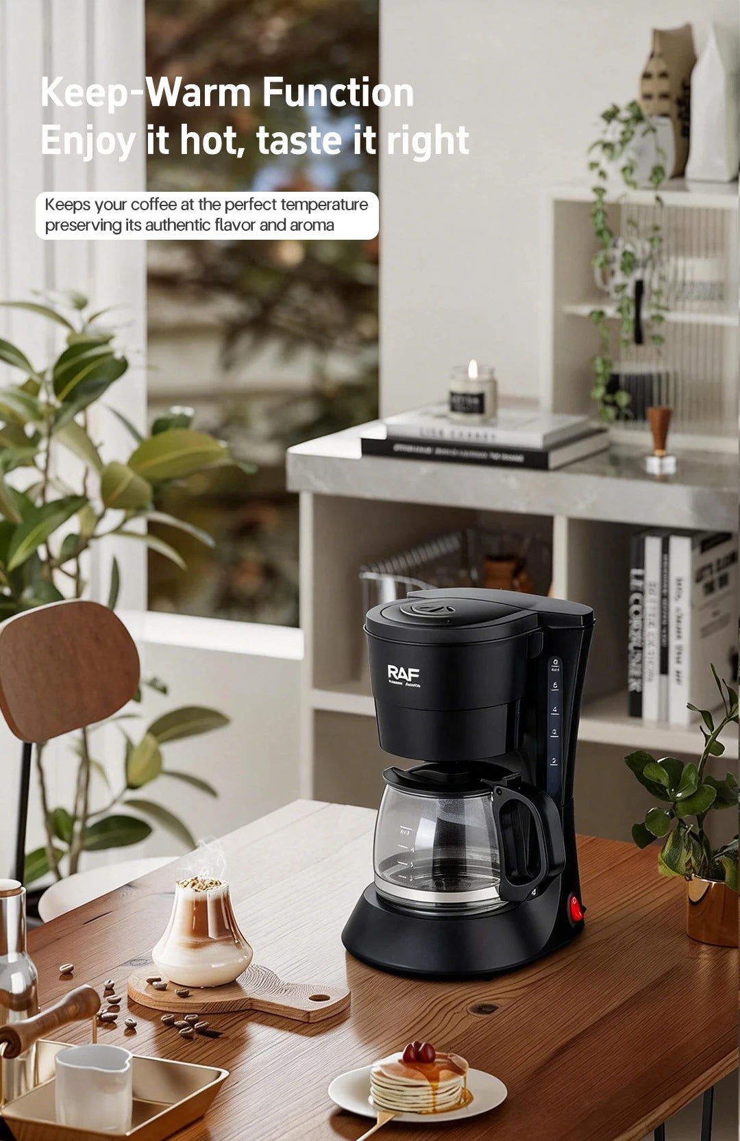 Drip Coffee Maker - Automatic Home Coffee Machine with Keep-Warm Function for American Coffee & Tea Brewing in Office