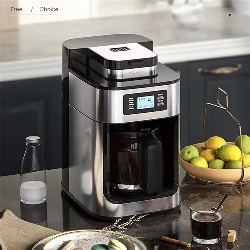 1500W Automatic Coffee Maker - Office/Home All-in-One Drip with Grinder, Fast Brew, Stainless Steel Black, Easy Clean