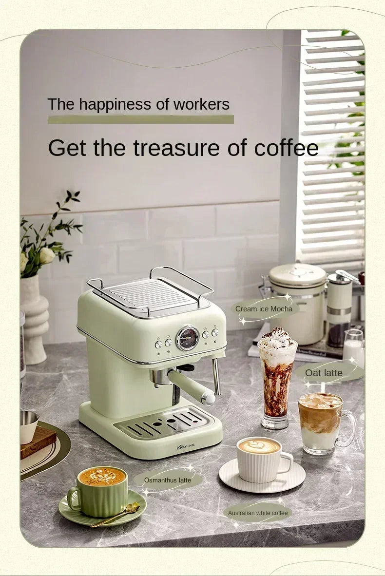 220V Bear Capsule Coffee Maker with Milk Frother, Semi-Automatic Espresso Machine CE