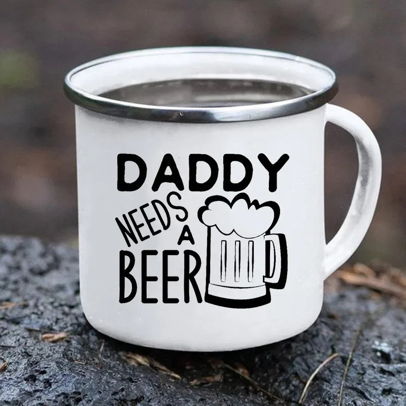 Creative Beer Coffee Mugs Dad Needs Beer Print Cup Unusual Tea Cup Tourist Mug Kawaii Cups for Coffee and Tea Personalized Gifts