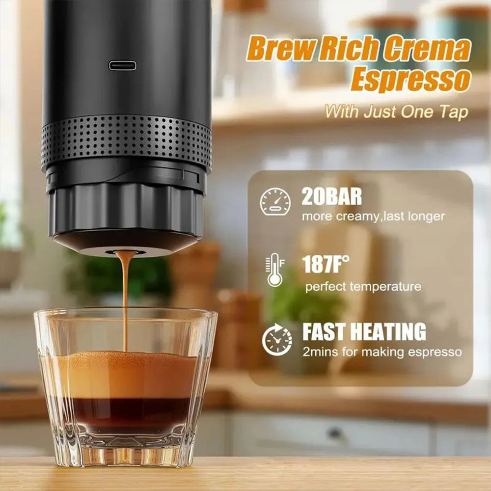 Portable Espresso Machine Mini Espresso Maker Self Heating Coffee Maker Compatible with Ground Coffee Capsule for Camping