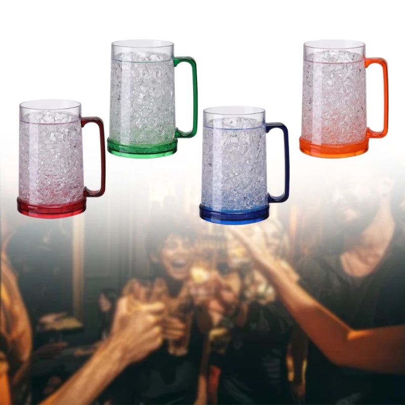 Freezer Ice Beer Mug Clear Cooling Wine Cup Double Wall Gel Frosty Beer Cup Drinking Glasses