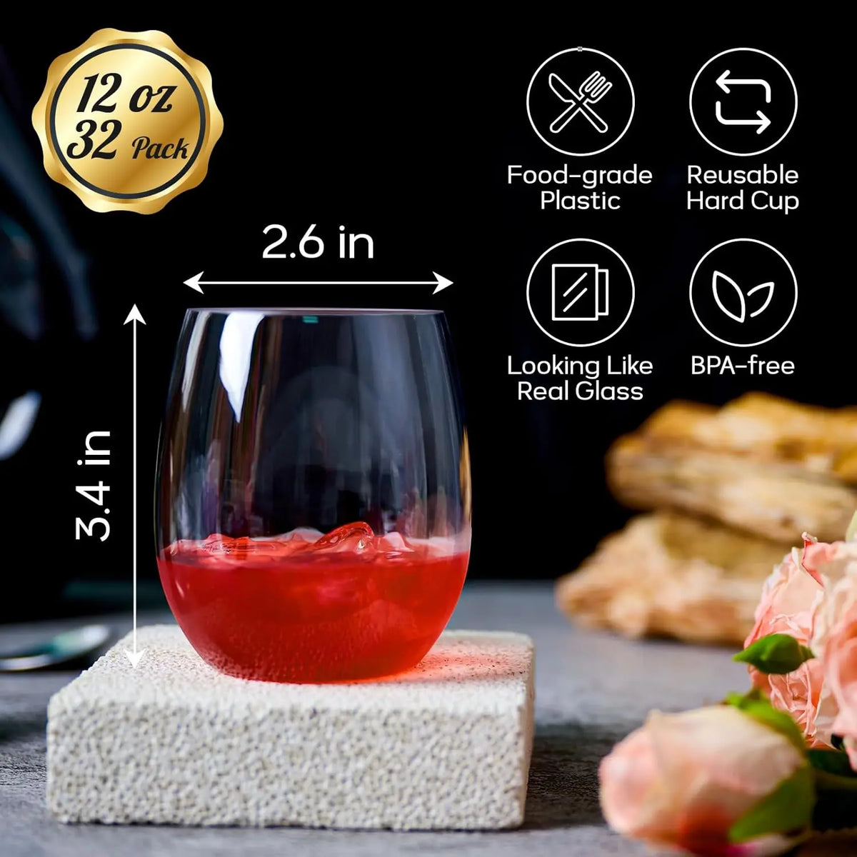 10-pack of 12-ounce crystal clear disposable wine glasses, reusable plastic wine glasses, suitable for parties and weddings