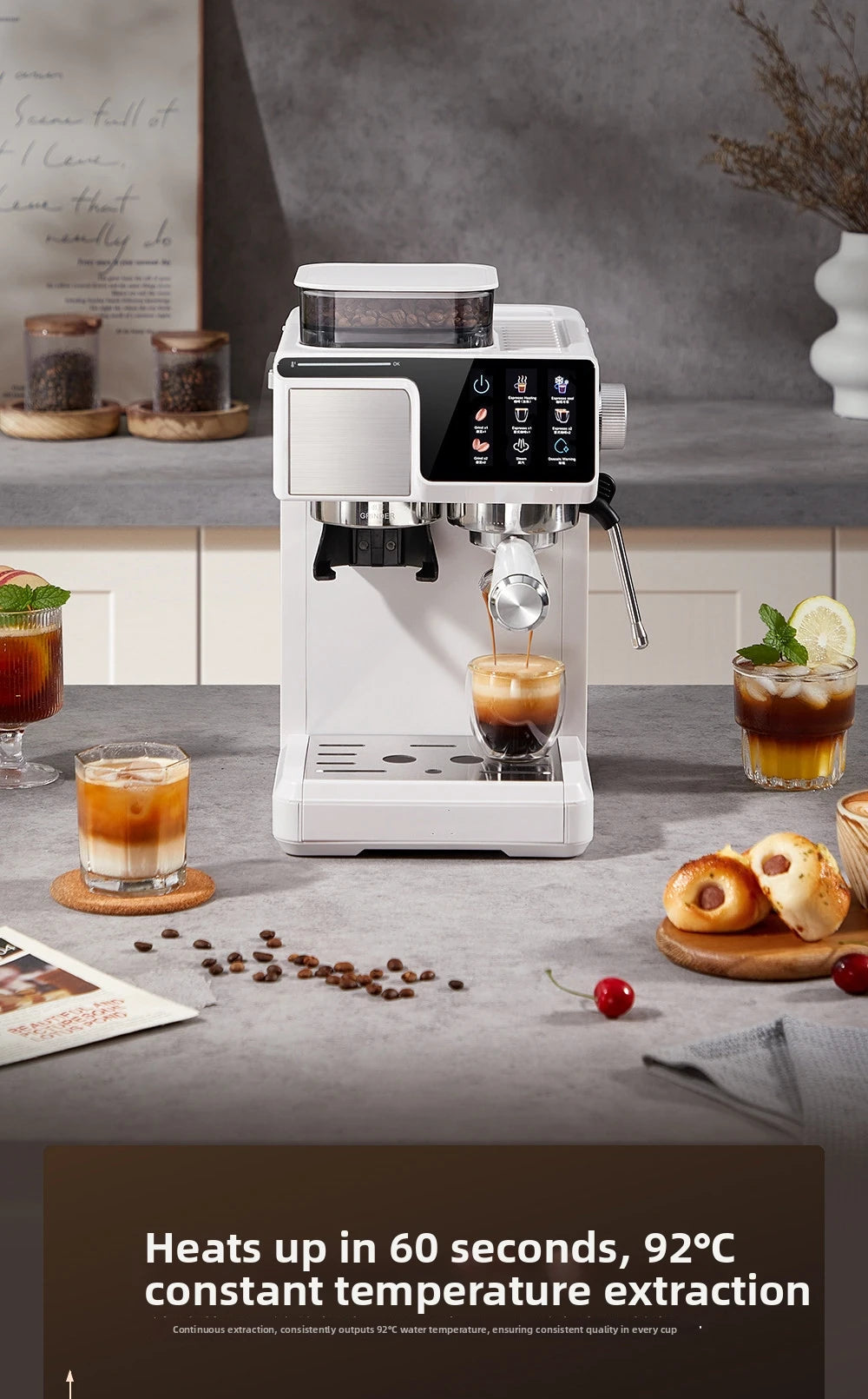 2-in-1 Cold & Hot Coffee Maker with Built-in Grinder & Milk Frother | Compact Espresso Machine for Home, Office & Small Cafés