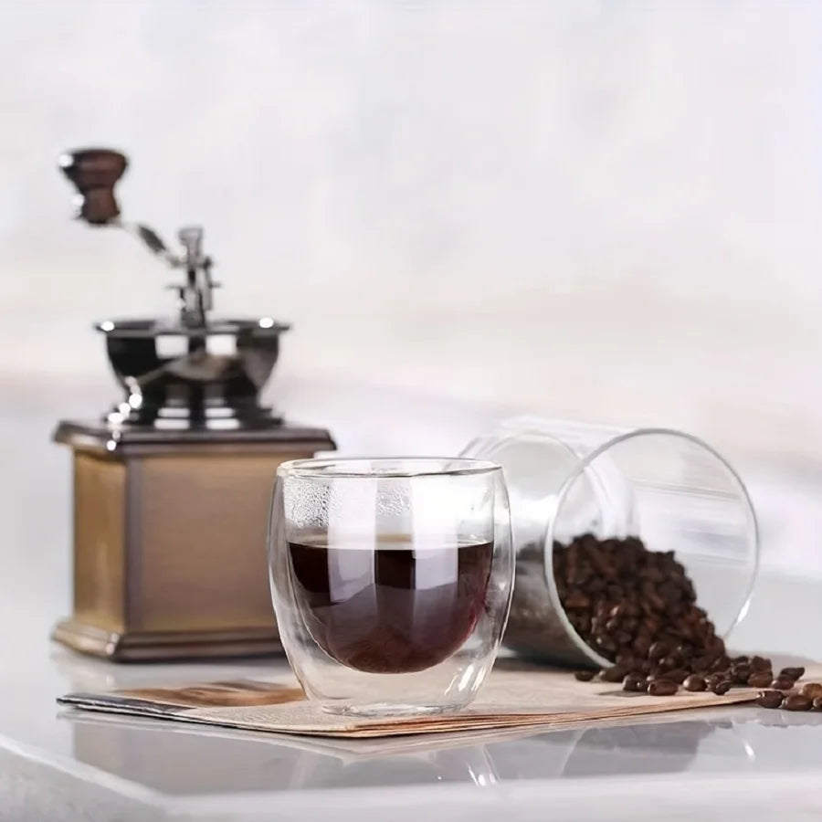 2.7 Oz Double Wall Glass Coffee Mugs Set of 6,Glass Coffee Espresso Cups,Clear Glass Coffee Mugs,for Latte,Tea,Milk,Cappuccino