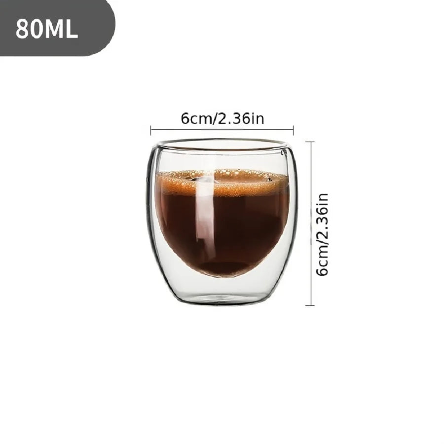 2.7 Oz Double Wall Glass Coffee Mugs Set of 6,Glass Coffee Espresso Cups,Clear Glass Coffee Mugs,for Latte,Tea,Milk,Cappuccino