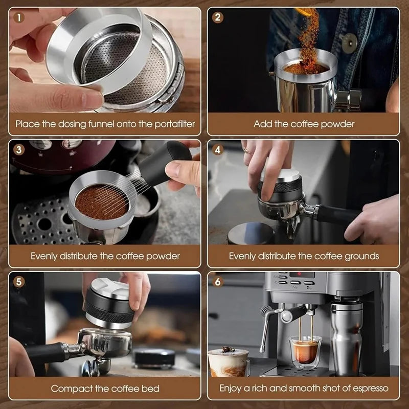 Coffee Enthusiast Set, 5PC Espresso Kit with Distributor, Tamper Leveler, WDT Tool, and Dosing Funnel, Suitable for 51/53/58 mm