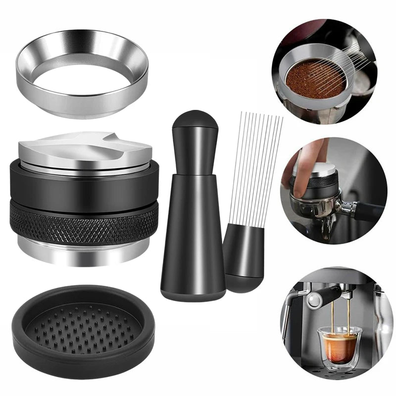 Coffee Enthusiast Set, 5PC Espresso Kit with Distributor, Tamper Leveler, WDT Tool, and Dosing Funnel, Suitable for 51/53/58 mm