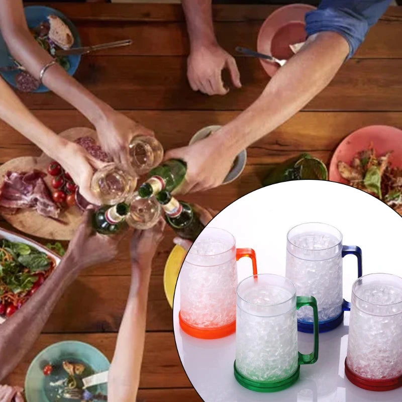 Freezer Ice Beer Mug Clear Cooling Wine Cup Double Wall Gel Frosty Beer Cup Drinking Glasses