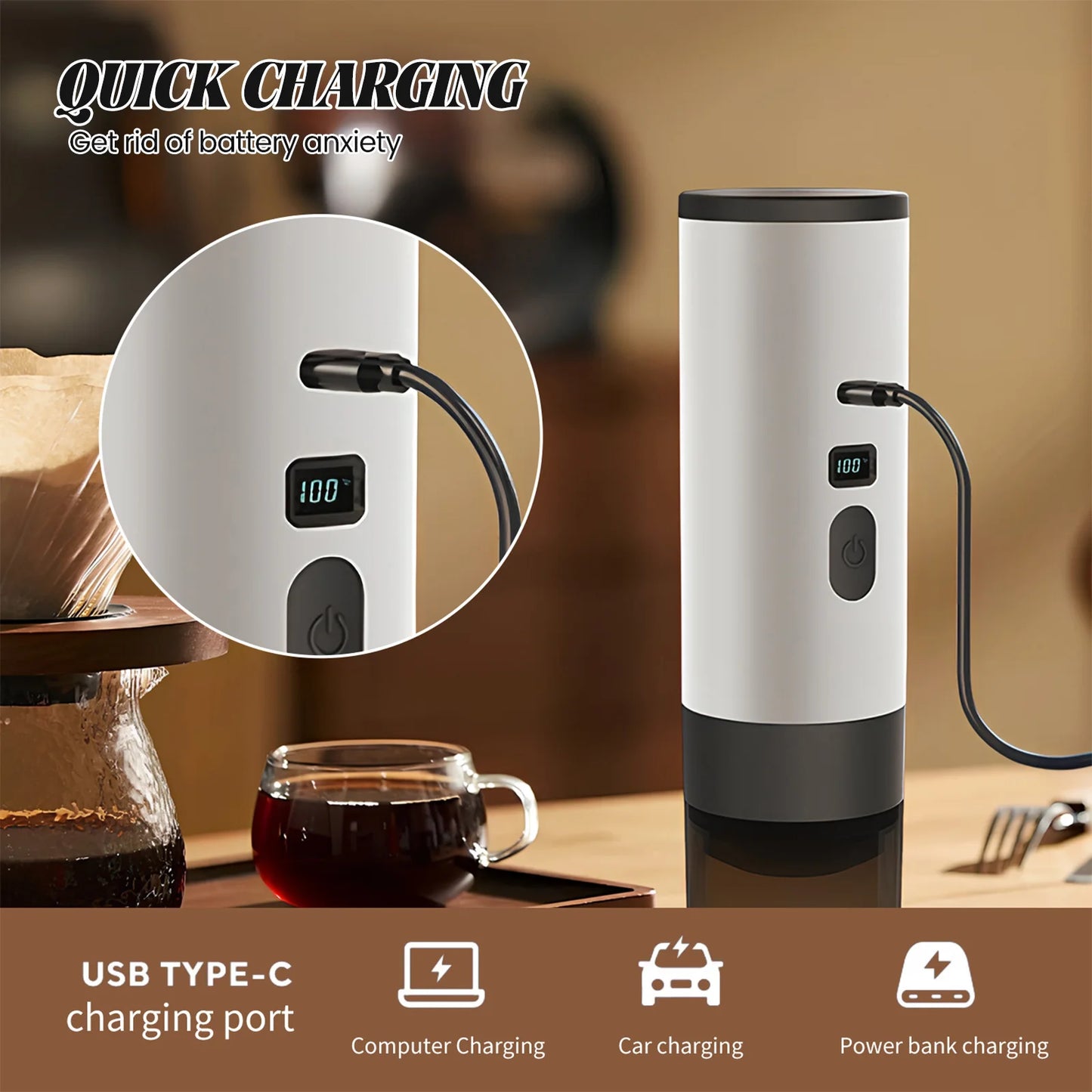Portable 3 in 1 USB Coffee Maker 20Bar Espresso Machine Fast Heating for Travel Car Home