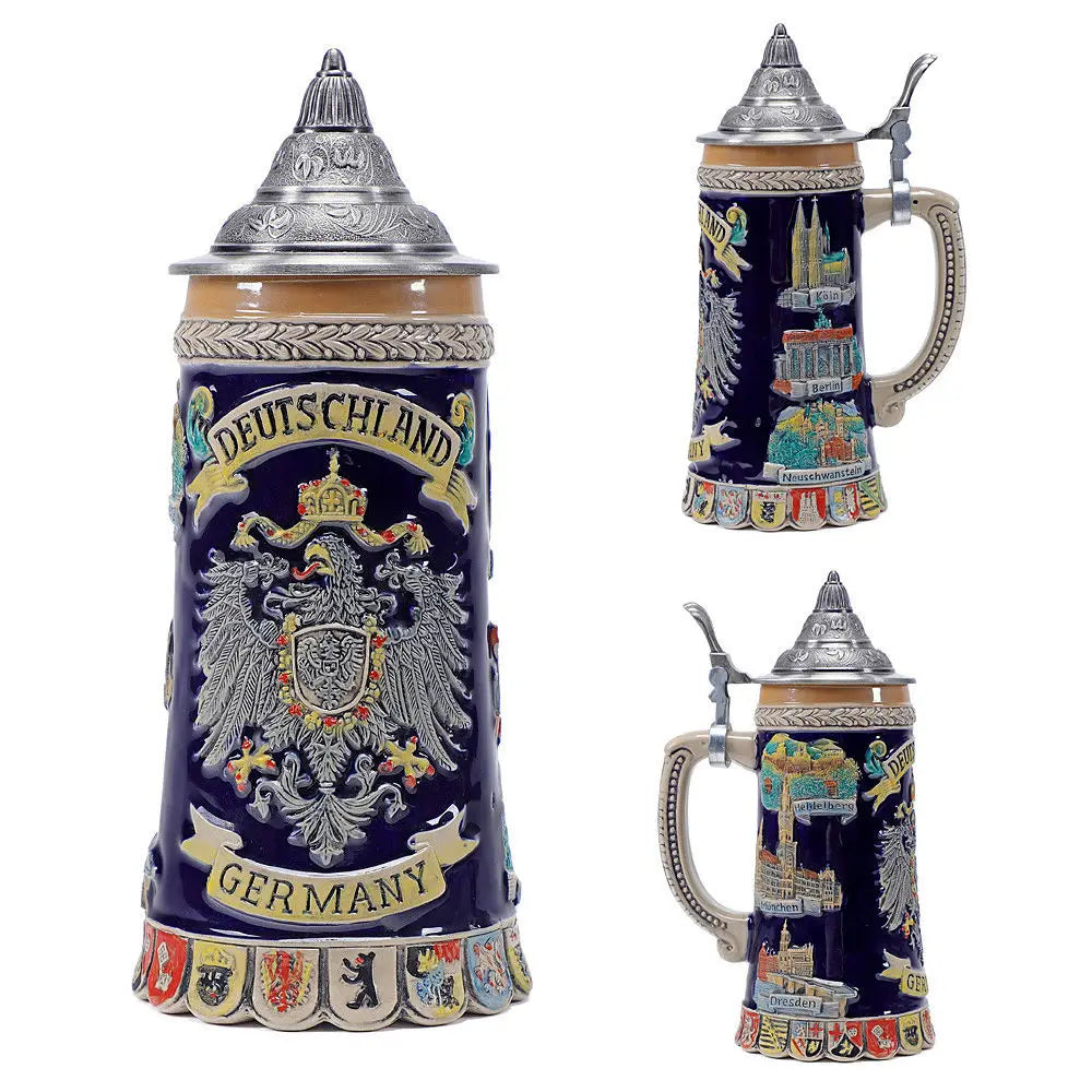 600ml Beer Mugs Big Capacity Germany Geographical Sign Classical  Beer Mug 3D & Resin Steel Stainless Tankard Cup Best Fans Gift