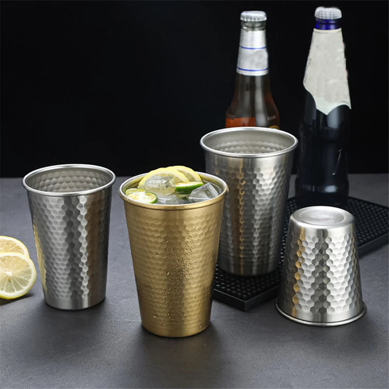 Single-layer Stainless Steel Beer Mugs 500ml Diamond Pattern Water Cup Korea Anti Fall Bar Restaurant Tumbler Drinking Set