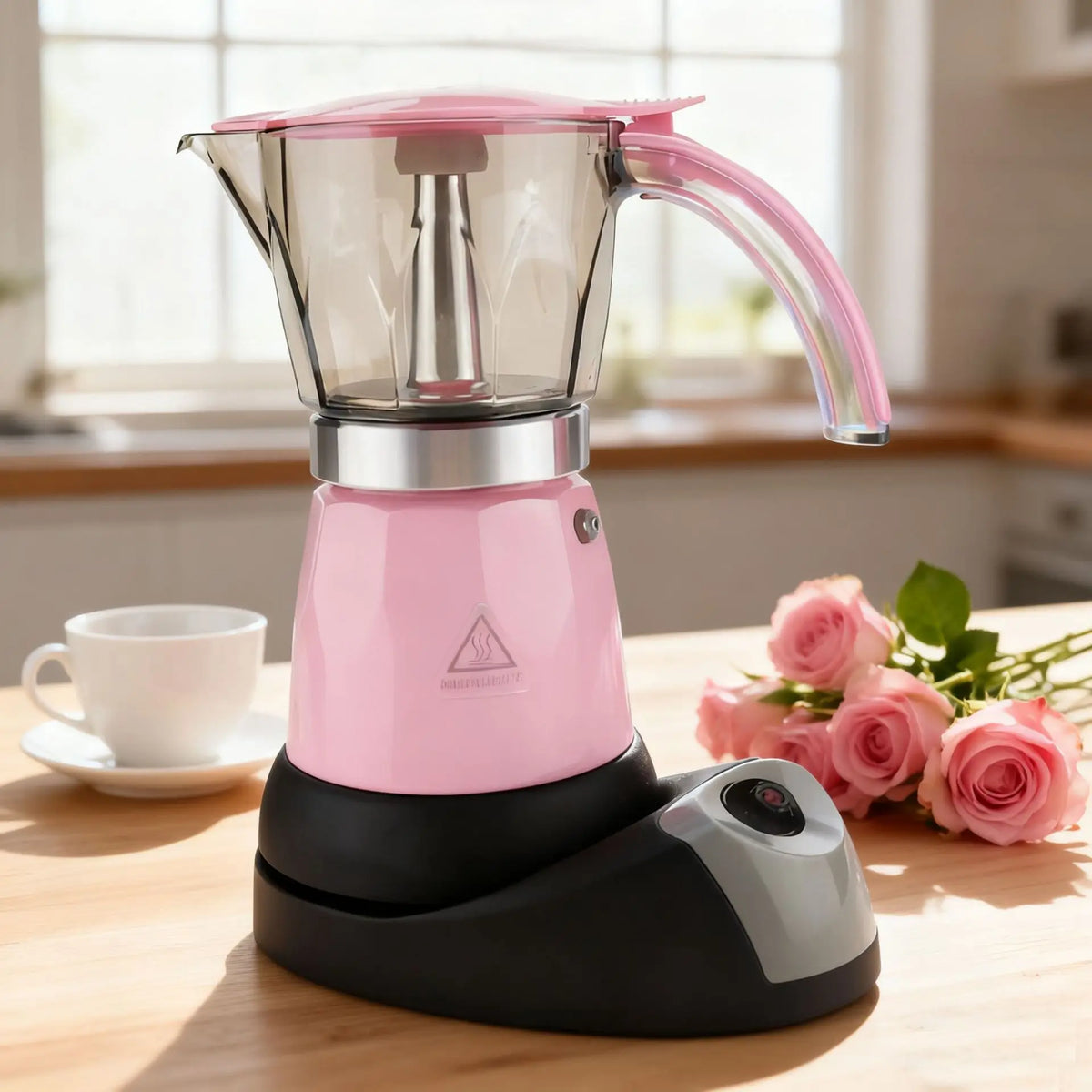 480W Electric Coffee Maker 300ml/6 Cups Home Aluminum Mocha Pot Portable Electric Italian Coffee Maker Percolator for Home Black
