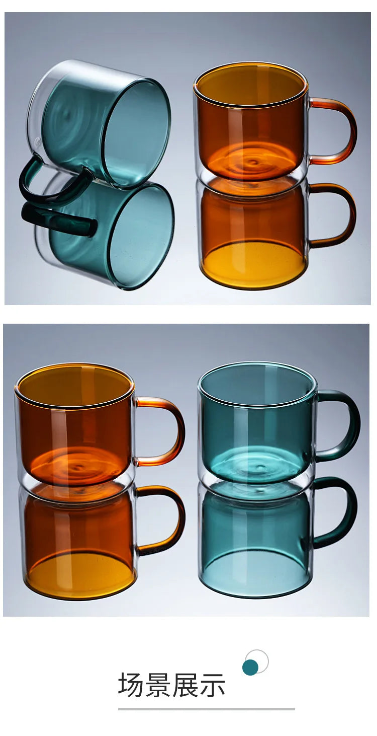 Double Wall Insulated Colorful Glass Cup Clear Espresso Coffee Mugs Handmade Beer Mug Tea Milk Whiskey Glass Cups Drinkware