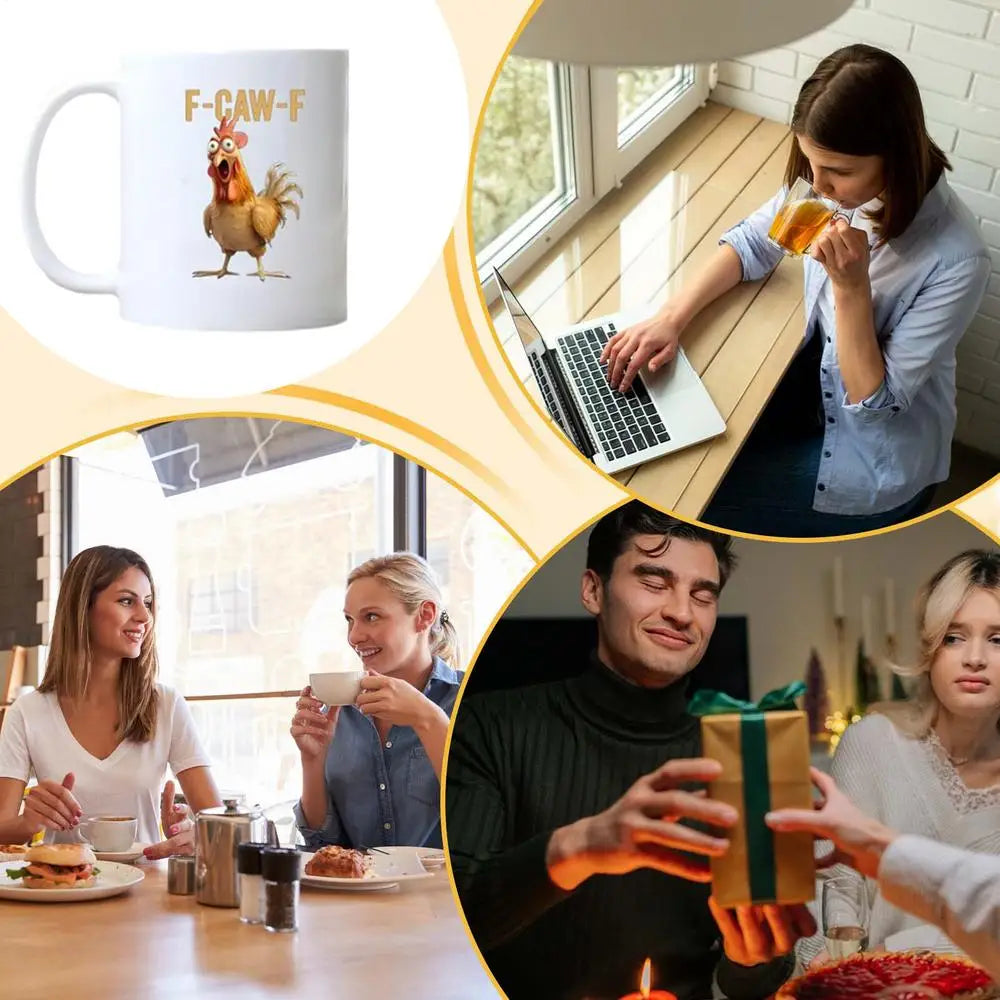 Coffee Mug Ceramic Funny F-Caw-F Chicken FCAWF Coffee Cup Mugs Farmhouse Themed Mug Animal Tea Cup Christmas Gift For Friends