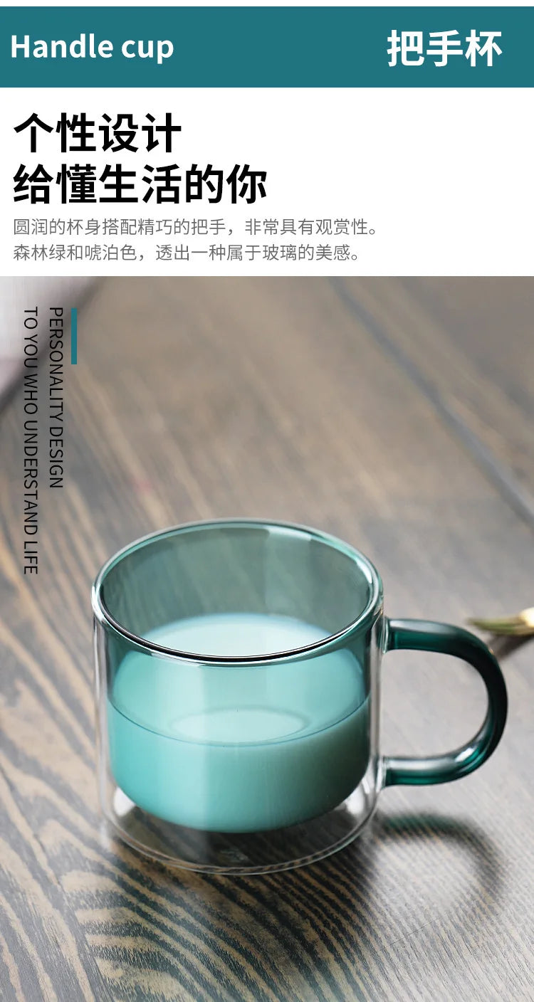 Double Wall Insulated Colorful Glass Cup Clear Espresso Coffee Mugs Handmade Beer Mug Tea Milk Whiskey Glass Cups Drinkware
