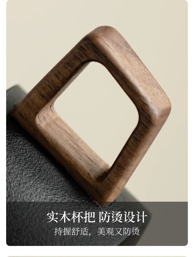 Coffee Cup Solid Wood Coaster Set Ceramic High-grade Exquisite Household Drinking Mug Milk Cup
