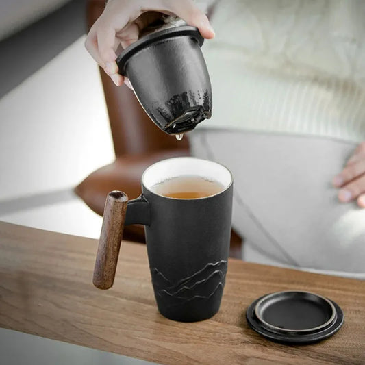 Vintage Mugs Ceramic Coffee Cup Large Capacity with Lid Mug Filter Handmade Office Luxury Cups Good Teaware Personalized Gift